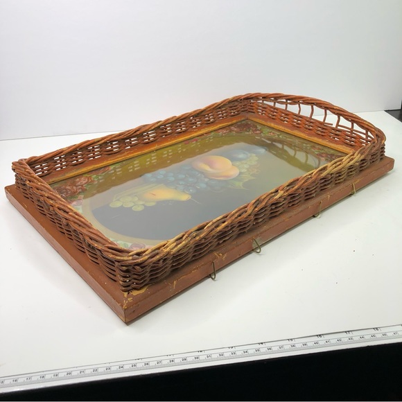 Vintage Woven Wooden Large Serving Tray Kitchen Hanging Decoration Choice Fruits - Picture 5 of 6